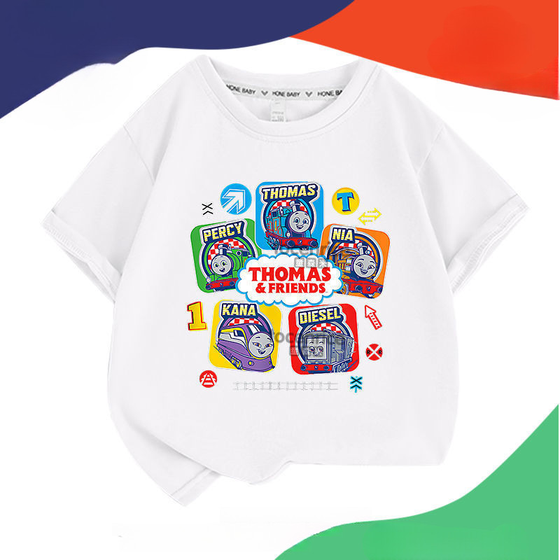 Áo thun in hình Thomas và các bạn cho trẻ em, thoáng khí và thoải mái, phù hợp cho bé trai và bé gái