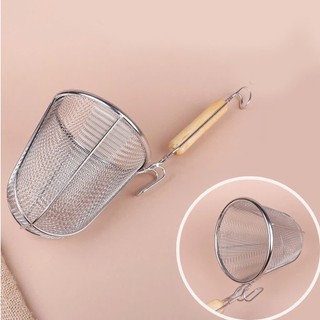 Vợt sóc trụng hủ tiếu INOX XỊN sáng bóng CÁN GỖ loại lớn cao cấp Vạn Lợi  - Phương Trang