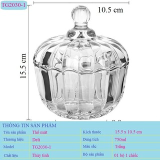 Thố Thủy Tinh Đựng Mứt Bánh Kẹo Đẹp Cỡ Trung Deli TG2030-1 Dung Tích 750ml - Trường An VN