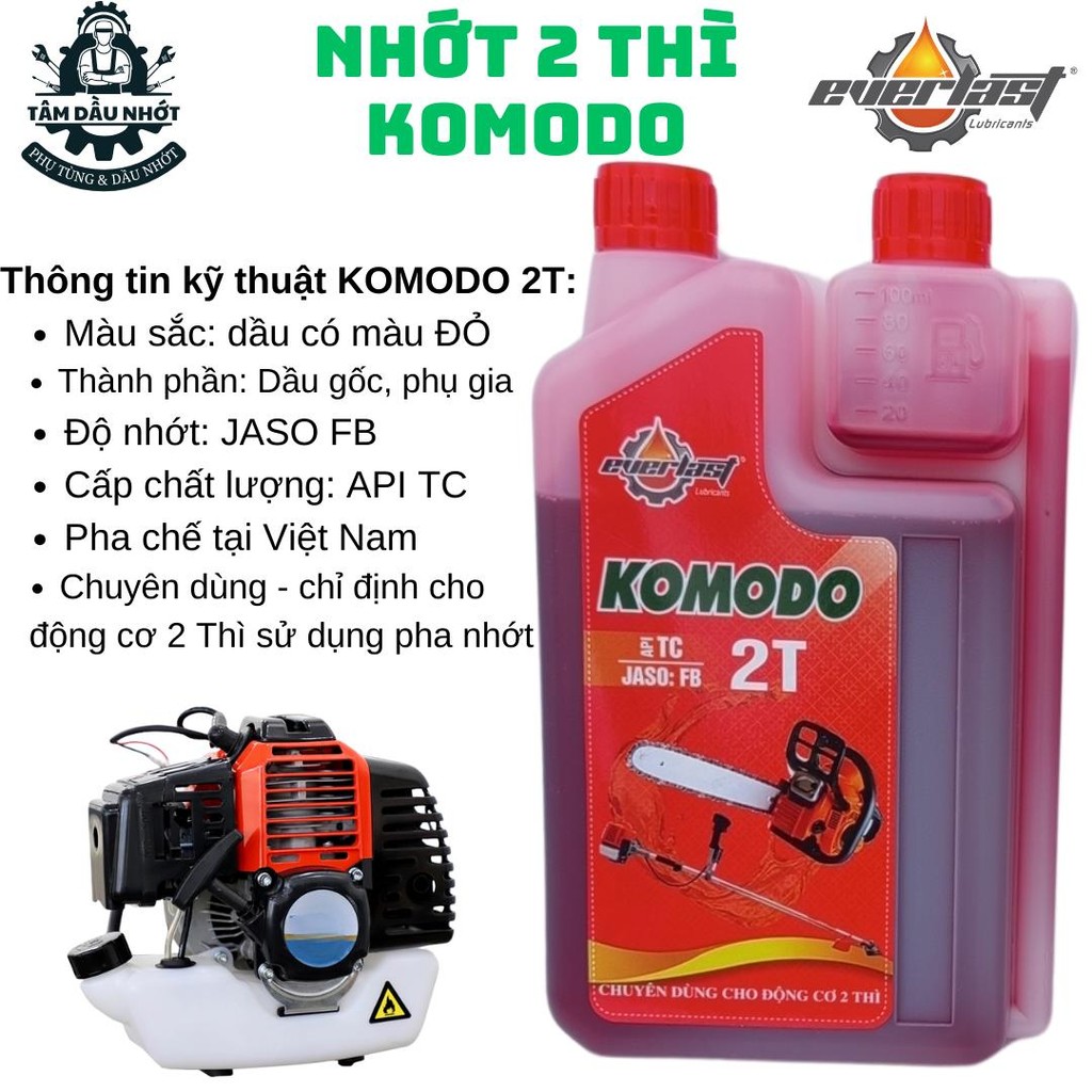 [Combo 2 chai] nhớt 2 Thì EVERLAST KOMODO, nhớt pha xăng dành cho động cơ 2 Thì