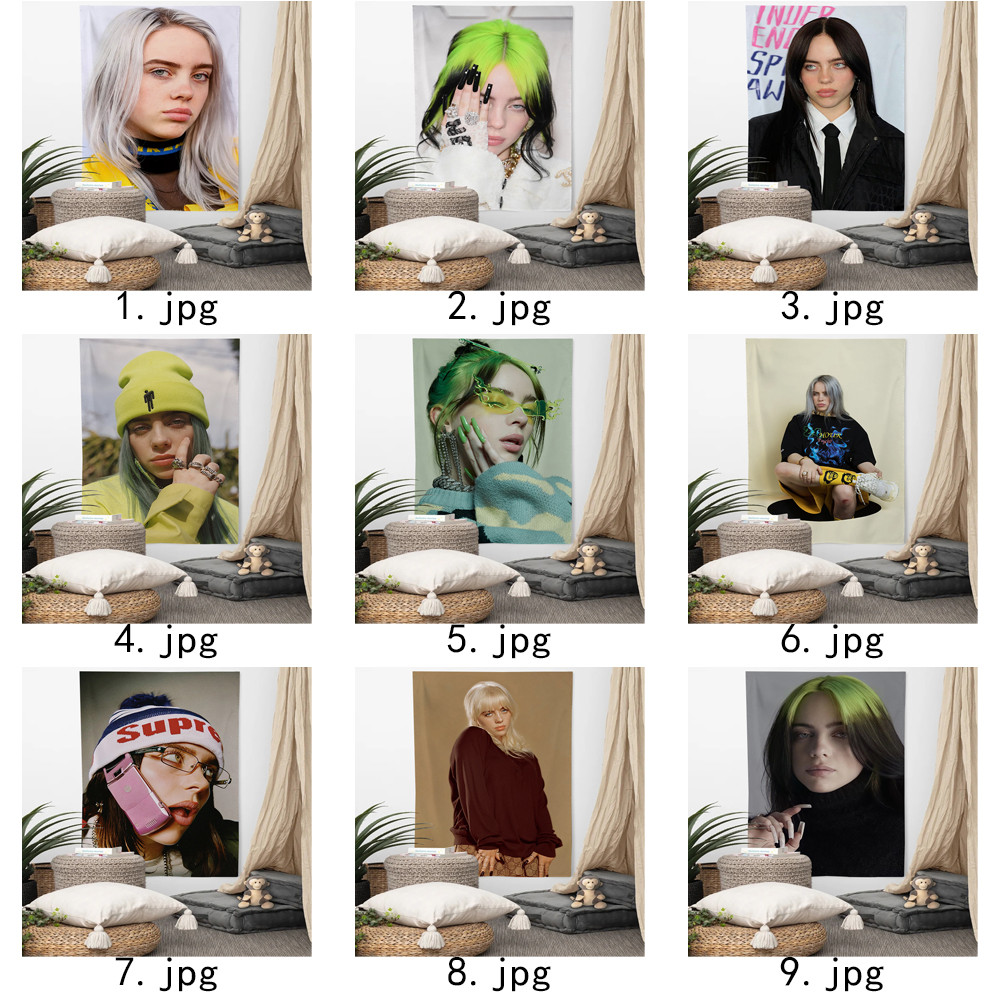 Tấm thảm treo tường Billie Eilish có kẹp Tấm thảm Polyester Treo tường phòng ngủ
