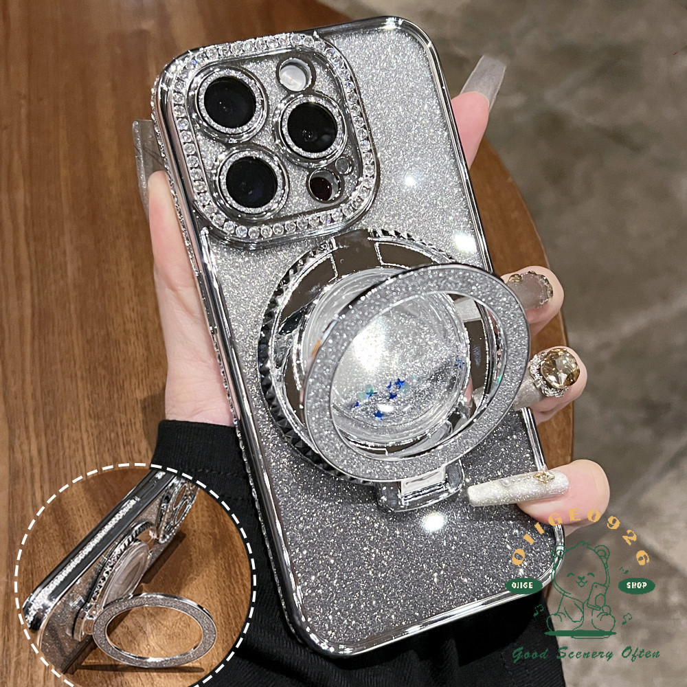 [Giá đỡ từ tính cát lún] Vỏ điện thoại kim cương mạ iphone15 Pro MAX 14 13 12 11 XR XS MAX cho vỏ iPhone Vỏ mềm silicon TPU Vỏ bảo hiểm toàn diện có nắp camera shockpr