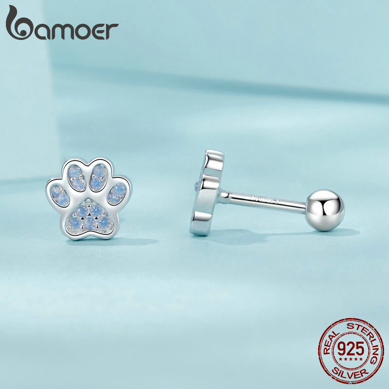 Bamoer 925 Sterling Sliver Bông Tai Thú Cưng Paw Deisign Dễ Thương Hàng Ngày Ocassion Trang Sức Quà Tặng Cho Nữ Bé Gái Học Sinh