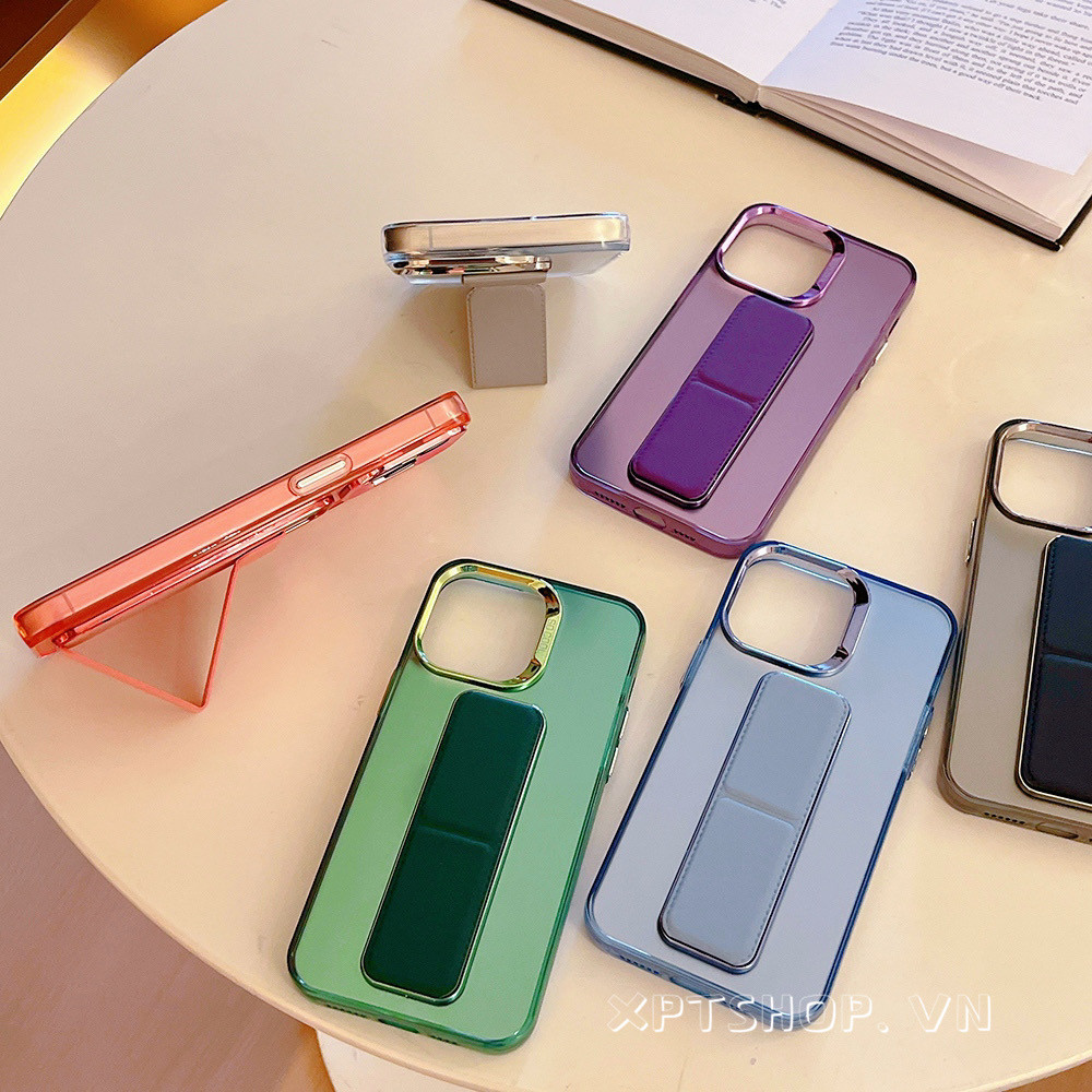 Nhiều Màu Mạ Gấp Giá Đỡ Ốp Lưng Điện Thoại iPhone 17 Pro Max 16 Plus 15 14 13 12 11 Pro Max Bảo Vệ Toàn Diện Chống Sốc Bảo Vệ Vỏ Acrylic