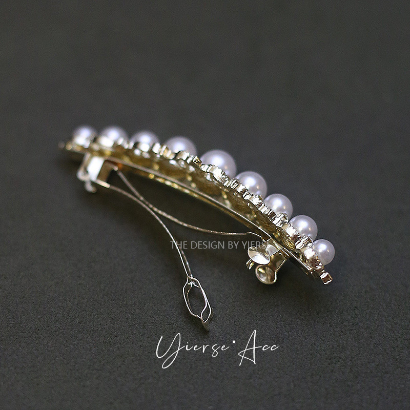 Mauropoli [Sẵn Sàng] Kẹp Mùa Xuân Pháp Thanh Lịch Giả Ngọc Trai Retro Tinh Tế Nửa Tie Kẹp Tóc Kích Thước Nhỏ Kẹp Tóc Ngang Phụ Kiện Tóc