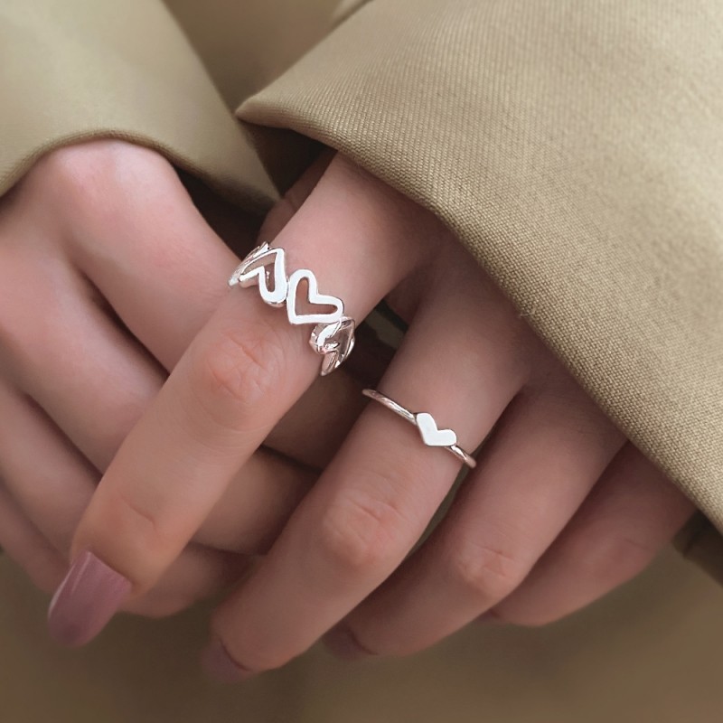 Trái Tim Rỗng Ra Mở Nhẫn Có Thể Điều Chỉnh Cho Nữ Trang Sức Mỹ Phụ Kiện Tối Giản