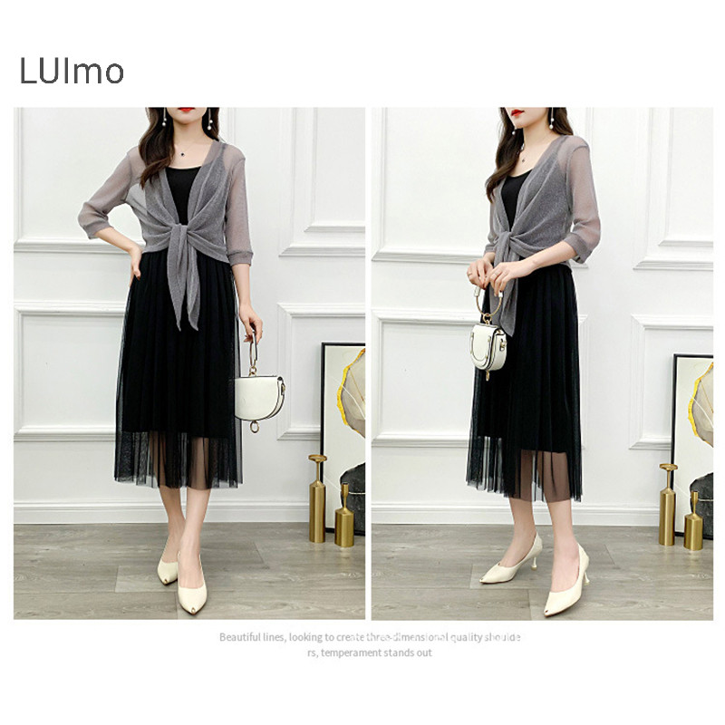 Luimo Áo khoác sành điệu Cardigan nửa tay phía trước Áo khoác buộc dây nữ Áo khoác ngắn mỏng SBS