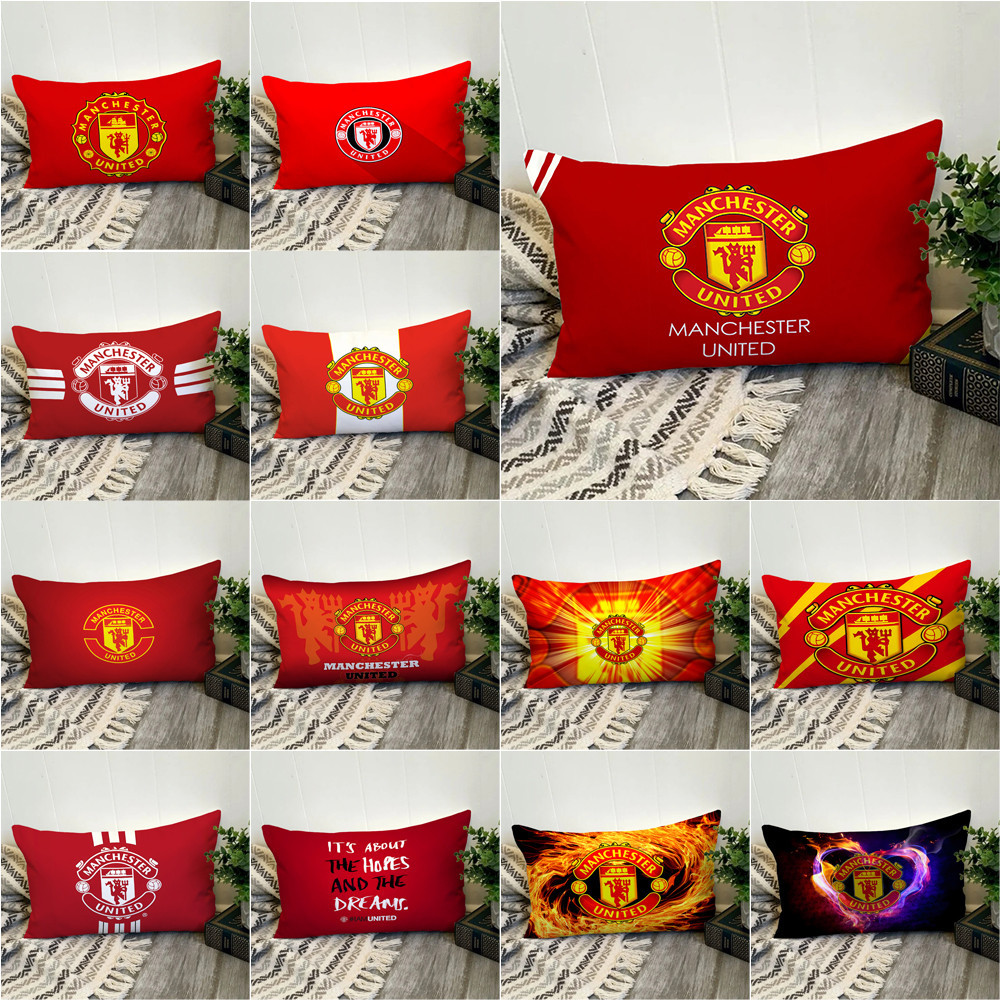 Logo Manchester United FC Vỏ gối hình chữ nhật Vỏ gối Polyester in một mặt Trang trí nội thất Món quà tốt nhất (Không có lõi)