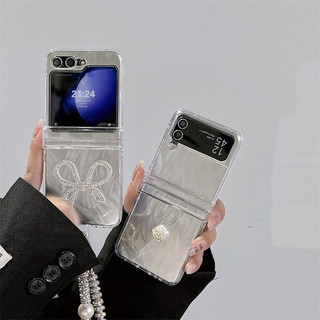 Sang Trọng Camellia Nơ Kim Cương Giả Ngọc Trai Dây Chuyền Dành Cho Samsung Galaxy Z Flip 5 Z Flip 3 5G Z Flip 4 Zflip5 ZFlip 5 Flip5 Vỏ Bảo Vệ Chống Sốc PC Cứng