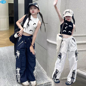 Quần Áo Bé Gái Mùa Hè Trẻ Em Áo Vest Không Tay + Nơ Áo Hai Mảnh Bộ 5-13 Tuổi