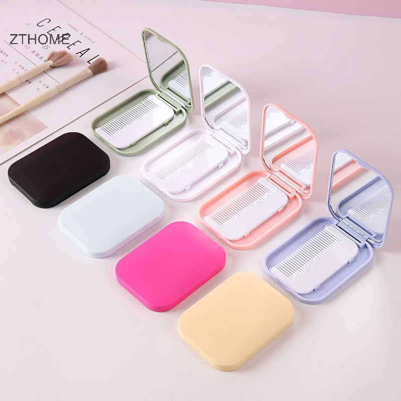 Zthome Gương Nhỏ Lược Bộ Màu Trơn Thời Trang Di Động Gấp Gương Trang Điểm Có Lược Cho Bé Gái Quà Tặng Dụng Cụ Trang Điểm Vanity Miror HOT