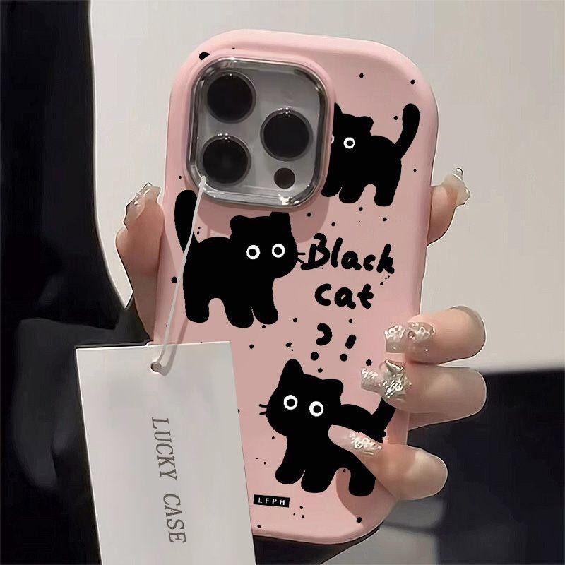 Vỏ Mèo Đen Dễ Thương Cho Samsung Galaxy A53 A73 A71 A51 A52 A50 A30S A14 A24 A31 A32 A20 S24 S23 S22 Plus Ultra Note 10 20 S20 S21 FE Vỏ Điện Thoại Khung Ống Kính Matal Mạ Điện