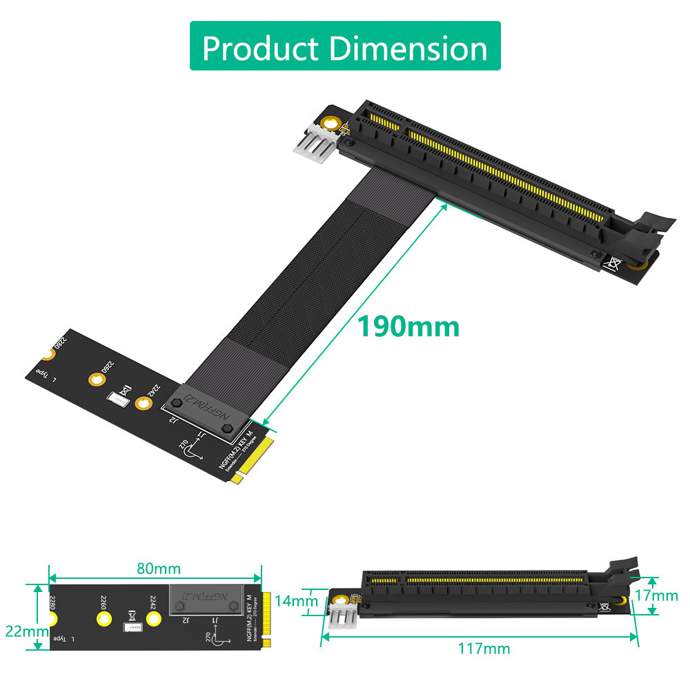 Thẻ chuyển đổi nâng thẻ đồ họa JMT M.2 NGFF Key M sang PCI-E 16x với cáp mở rộng Nvme sang PCI-E 6X