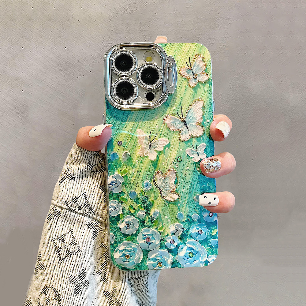 Ốp lưng iPhone 16 Pro Max 15 14 Plus 11 12 13 Pro Max 16Plus Nhiều Màu Sắc Hoa Bướm Họa Tiết Ốp Lưng Có Màng Bảo Vệ