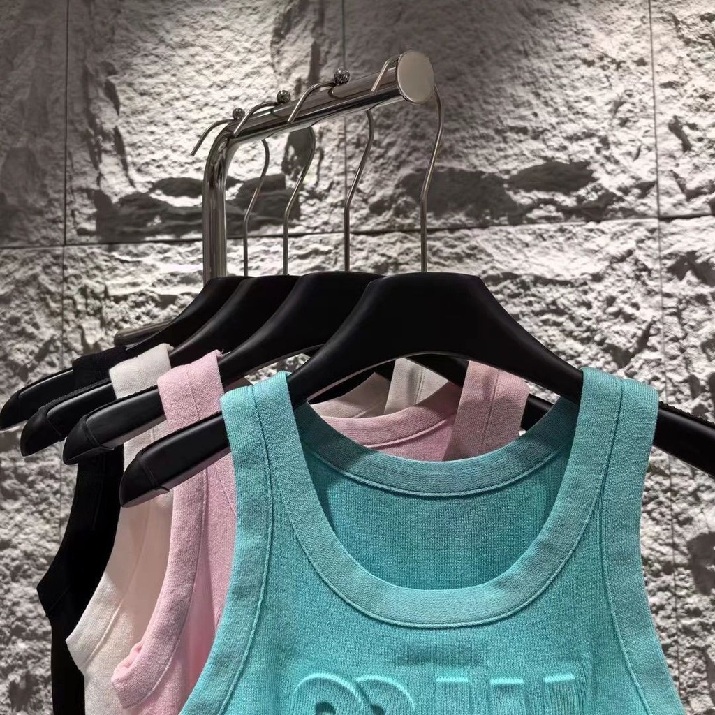 Milyfashion Nhỏ Mùa Hè Sản Phẩm Mới Dệt Kim Crop Chữ Ngắn Dập Nổi Áo yếm Không Tay
