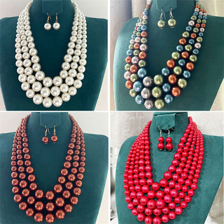 1 bộ trang sức thời trang, ngọc trai đính cườm, vòng cổ bao quanh nhiều lớp, dây chuyền xương đòn, phong cách thanh lịch