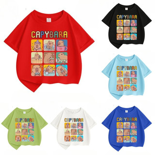 2024 Fresh Kids 'Capybara Áo thun ngắn tay hoạt hình - Áo thun mùa hè hợp thời trang cho bé trai và bé gái