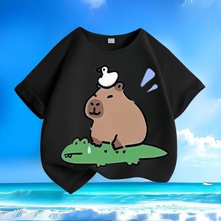 2024 Capybara Hoạt Hình Đáng Yêu Động Vật Trẻ Em Mùa Hè Áo Thun Cổ Tròn Tay Ngắn