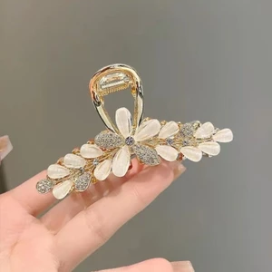 Mauropoli Kẹp tóc hoa thủy tinh đính đá nữ cao cấp, kẹp lớn tinh tế cá mập sau đầu, nửa kẹp mũ đội đầu