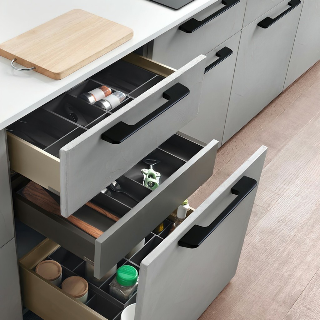 Tay Nắm Dài, Núm Tròn Đen Cho Cửa Tủ Bếp, Tủ Áo, Ngăn Kéo FETA