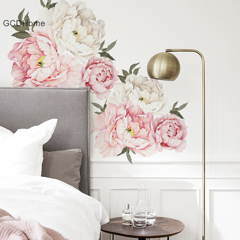 Gcdhome hoa mẫu đơn Dán tường nhà trang trí tường phòng khách trang trí phòng ngủ HOT