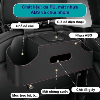 Hộp Đựng Đồ Treo Ghế Ô Tô Da PU Đa Năng Kiêm Khay Để Cốc, Giá Để Điện Thoại, Hộp Đựng Giấy, Móc Treo Đồ Nội Thất