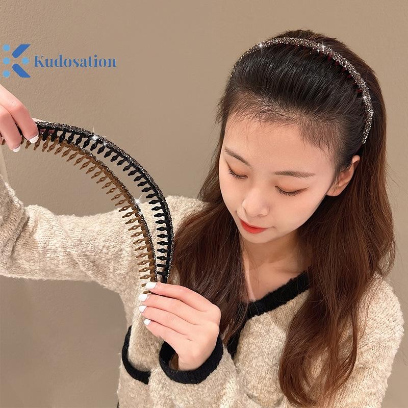 Kudosation Thời Trang Đổ Xô Acrylic Kim Cương Giả Viền Tóc Cho Nữ Màu Trơn Răng Chống Trơn Trượt Tóc Phụ Kiện Tóc