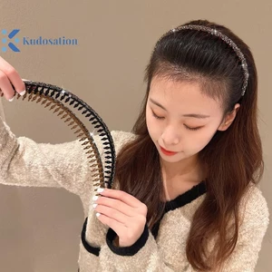 Kudosation Thời Trang Đổ Xô Acrylic Kim Cương Giả Viền Tóc Cho Nữ Màu Trơn Răng Chống Trơn Trượt Tóc Phụ Kiện Tóc