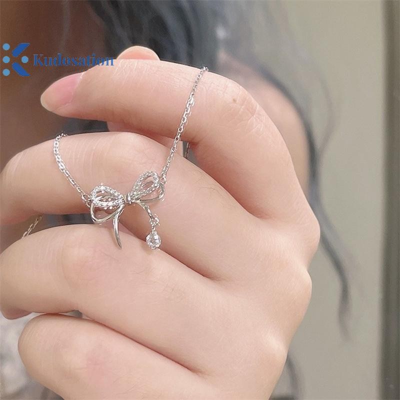 Kudosation Thời Trang Hai Lớp Nơ Mặt Dây Chuyền Vòng Cổ Dành Cho Nữ Cô Gái Thanh Lịch Đa Năng Vòng Cổ Xương Đòn Dây Chuyền Phụ Kiện Trang Sức