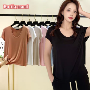 Nữ Áo Thun Cổ Chữ U Tay Ngắn Áo Sơ Mi Thường Ngày Mùa Hè Mỏng Rời Áo Đa Năng