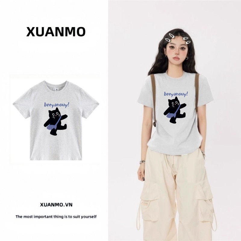 XUANMO Local brand Áo baby tee Áo Thun ôm body Áo y2k cotton Áo 2025 nữ dáng ôm dễ phối đồ mùa hè Áo thun cộc tay in hoa