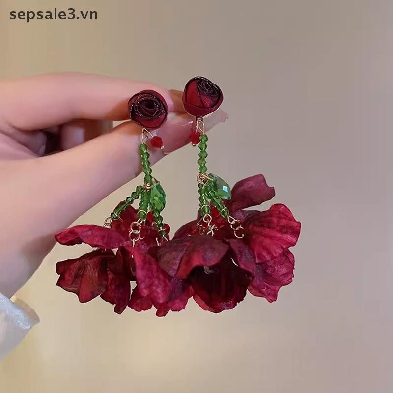 # Sepsale # Lãng Mạn Retro Phóng Đại Bông Tai Giọt Hoa Hồng Đỏ Cho Nữ Bầu Không Khí Mô Phỏng Hoa Kỳ Nghỉ Tính Khí Bông Tai.