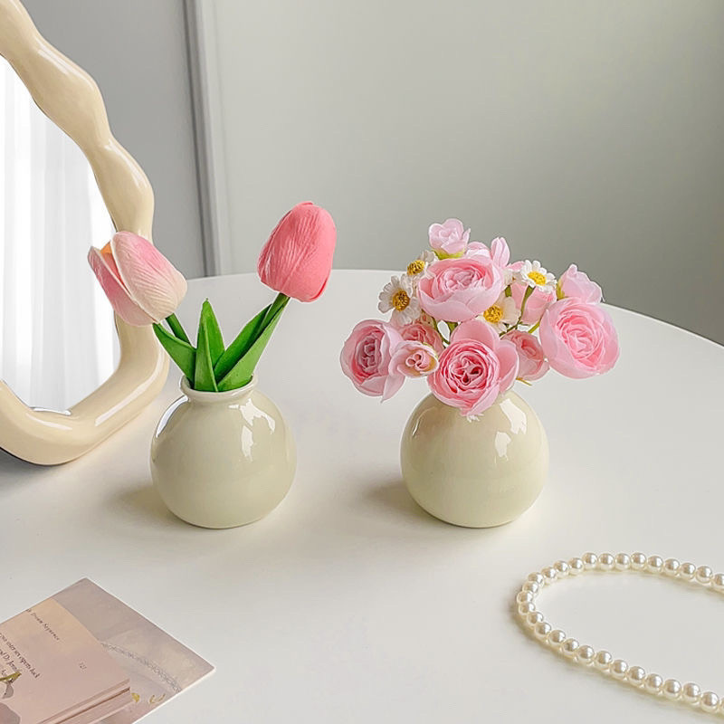 Phong Cách Kem Gốm Pháp Bình Nhỏ Để Bàn Lối Vào Phòng Khách Bàn Ăn Trang Trí Hoa Cao Cấp Mô Phỏng Hoa Đồ Trang Trí Hoa