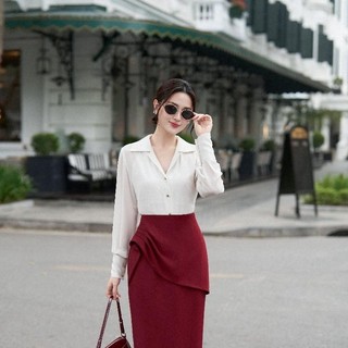 Áo sơ mi cổ tim phối tay dài LA433