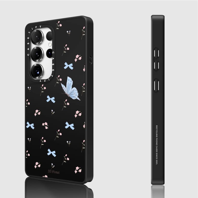 Casetify X Ốp lưng hình con bướm đẹp Matte Black & Sliver Mirror Vỏ hút từ tính Samsung Galaxy S23 S24 S25 Ultra Plus Mặt sau cứng có hộp khắc logo
