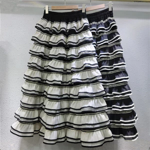 Màu Sắc Tương Phản Bên Gạc Bánh Váy Ngọt Pháp Chữ a Pettiskirt Eo Cao Ôm Hơn Nhìn Bao Đáy Váy Giữa Chiều Dài