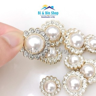 4 Cái Nút Áo - Cúc Áo Ngọc Hạt Trai Viền Xoàn Làm Phụ Kiện Thời Trang, Đính Kết Trang Phục, Váy Cưới, Đầm Dạ Hội