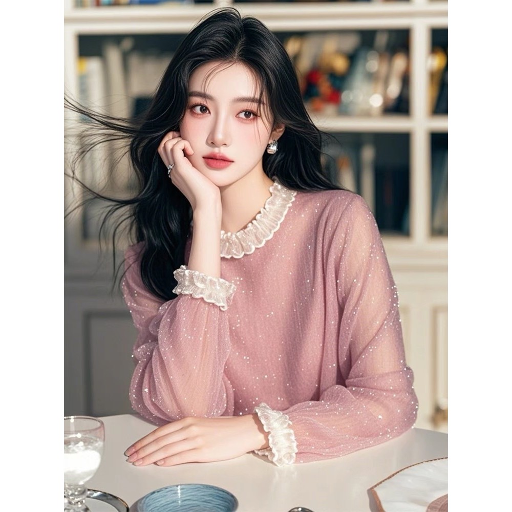 ✨2932 Người Bộ Sưu Tập 2025 Mùa Xuân Pháp Sáng Lụa Voan Áo Sơ Mi Sang Trọng Đẹp Ren Rời Nhỏ Áo Sơ Mi Top Nữ 25.3.26