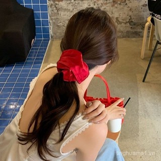[Giảm giá hấp dẫn] Dây buộc tóc satin đỏ retro Giáng sinh, phụ kiện tóc Pháp, dây buộc tóc co giãn cho phụ nữ, dây buộc tóc đuôi ngựa thanh lịch 3AWE