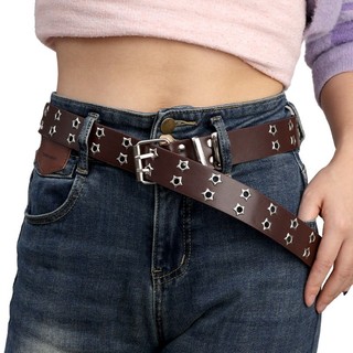 Thắt lưng ngôi sao hai hàng phong cách Punk | Dây đeo thắt lưng giả da 105-115cm có thể điều chỉnh cho thời trang Y2K / Edgy, cà phê / đen / trắng / lạc đà