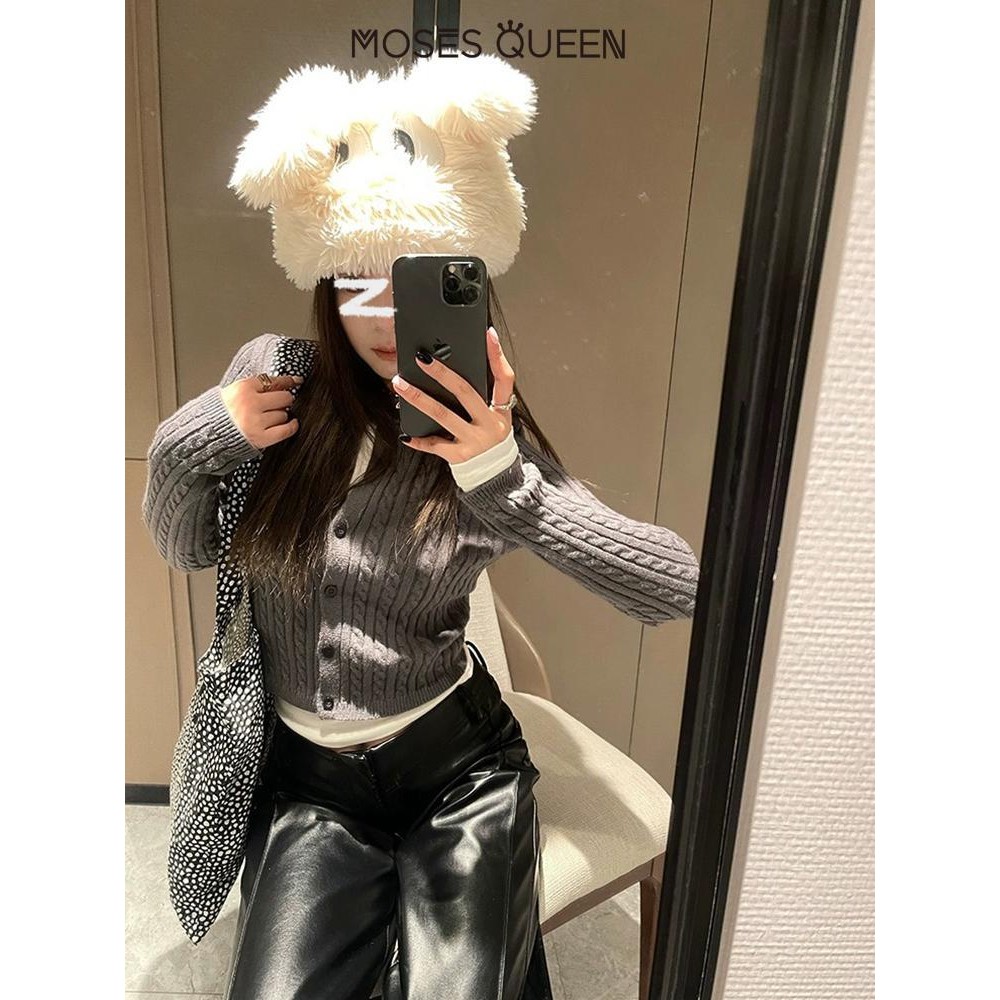 MOSESQUEEN Twist Dệt Kim Cardigan Cổ Tròn Mỏng Mỹ Slim Skinny 2025 Mới Top Nữ #59240 | BigBuy360 - bigbuy360.vn