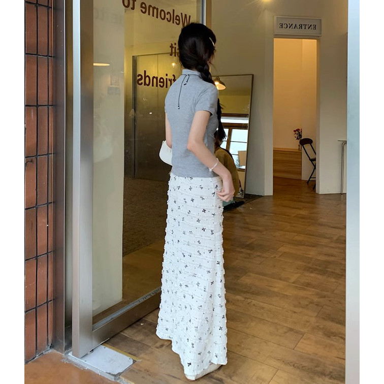Váy bà bầu mùa hè Phong cách mới nơ ren in hình váy đuôi cá