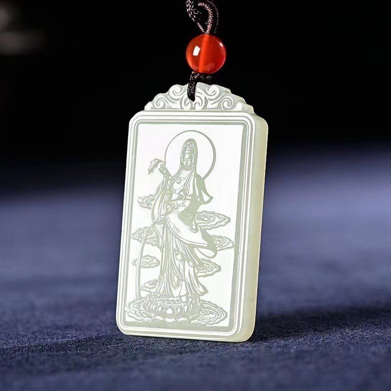 Mặt dây chuyền ngọc trắng xanh Guanyin ngọc trắng Thương hiệu Guanyin
