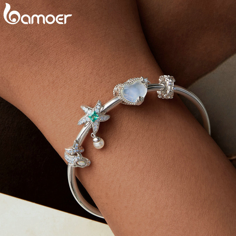 Bamoer 925 Sterling Sliver Charm WhaleStarfish Dreamy Shell Thiết Kế Mặt Dây Chuyền Xanh Dương Phụ Kiện Cho Vòng Tay Quà Tặng Cho Nữ Bé Gái