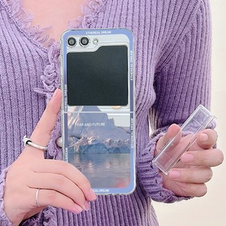 Hoàng Hôn Họa Tiết Núi Tuyết Trong Suốt Vỏ Điện Thoại Cho Samsung Galaxy Z Flip5 Flip4 Flip3 Full Bản Lề PC Cứng Trong Suốt Gấp Dành Cho Samsung Z Flip 5 4 3 Cover
