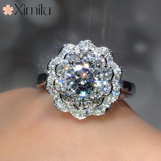 ❤ Original Hai Lớp Hoa 1 Carat Moissanite Nhẫn Nữ Trang Sức Sang Trọng