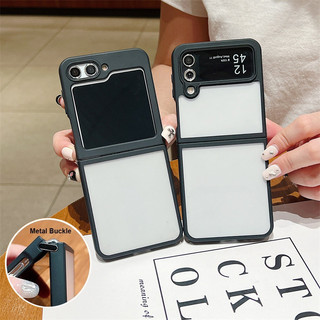 Ốp Lưng Cho Samsung Galaxy Z Flip 6 Flip 5 Flip 4 5G Cứng Acrylic Kim Loại Khóa Trong Suốt Gấp Điện Thoại Cho Samsung Z Flip6 Flip5 Flip4 Flip3 Case