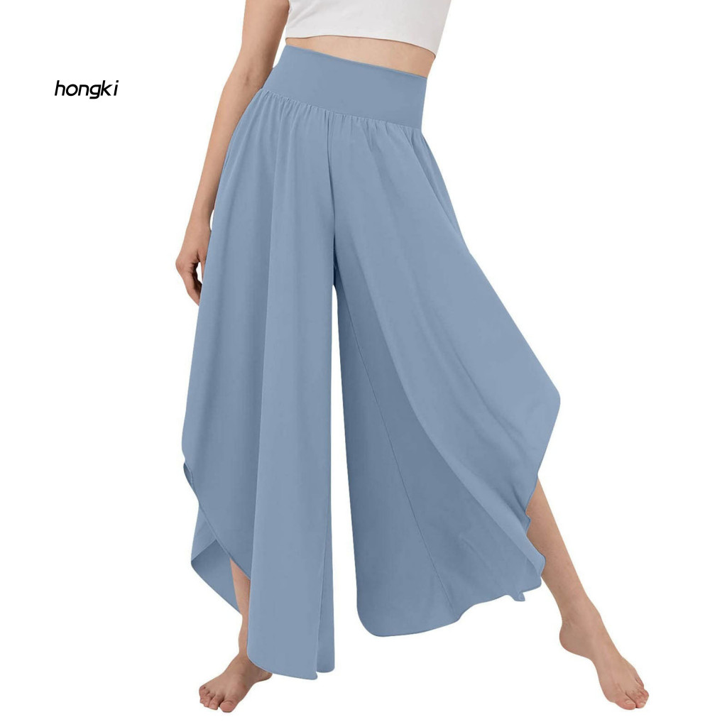 Quần Yoga ống rộng HH Quần tập Yoga Quần dài nữ sành điệu có eo co giãn cao và viền không đều Quần thoải mái và thoáng khí cho Đông Nam Á