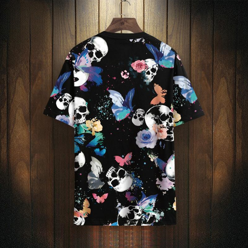 Áo thun ngắn tay in hình đầu lâu dành cho nam Thiết kế mới Sense Niche Loose plus Size Áo thun ngắn tay thông thường