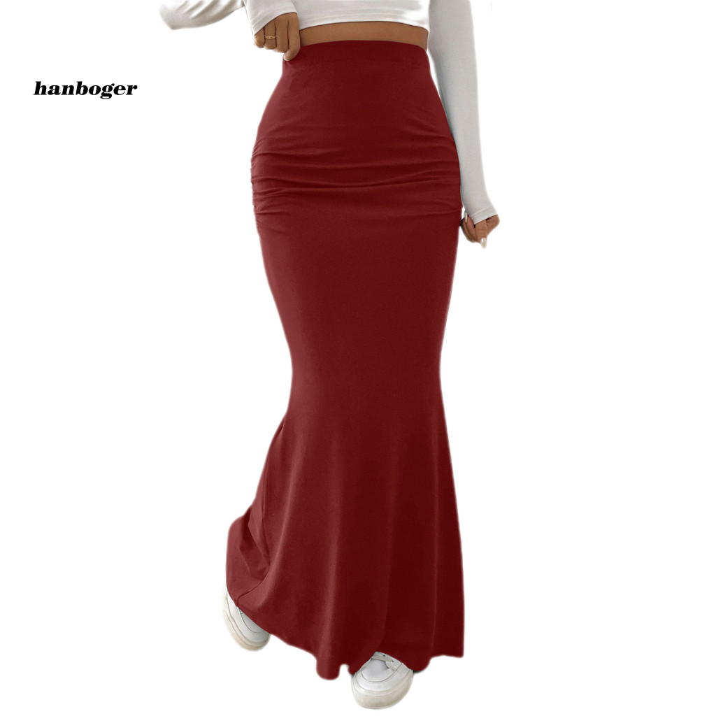 Váy đuôi cá Han Váy đuôi cá màu trơn Váy Maxi đuôi cá cạp cao sành điệu dành cho nữ Slim Fit Nâng hông Chiều dài mắt cá chân Hoàn hảo cho các tín đồ thời trang Đông Nam Á